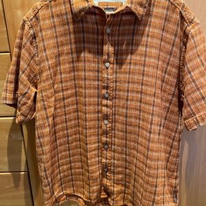 Royal Robbins Mens Short Sleeved Cotton Shirt Orange Plaid XL